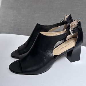 Adrienne Vittadini Heel 9.5 Black Leather Slingback Block Open Toe Shoe Ricochet